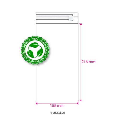 Biodegradable PLA Bags Clear 216 x 155 mm