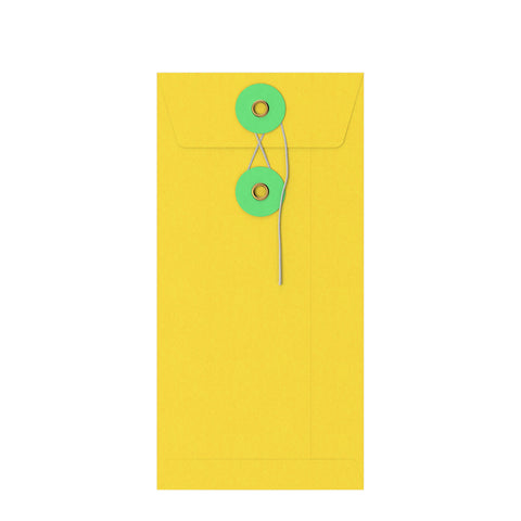 Coloured envelopes with string and washer closure Yellow + Green 220 x 110 mm (DL)