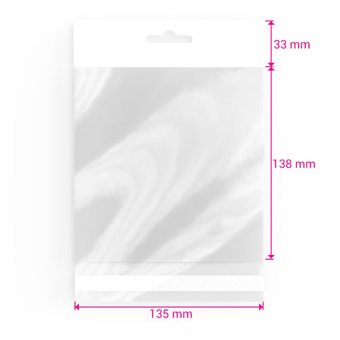 Cello Bags (With Header) Clear 135 x 138 mm
