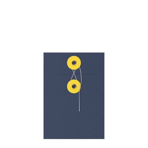 Coloured envelopes with string and washer closure Navy Blue + Yellow 162 x 114 mm (C6)