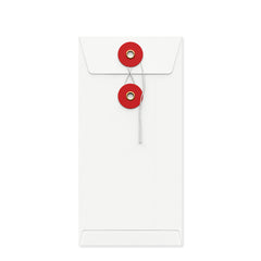 Coloured envelopes with string and washer closure White + Red 220 x 110 mm (DL)