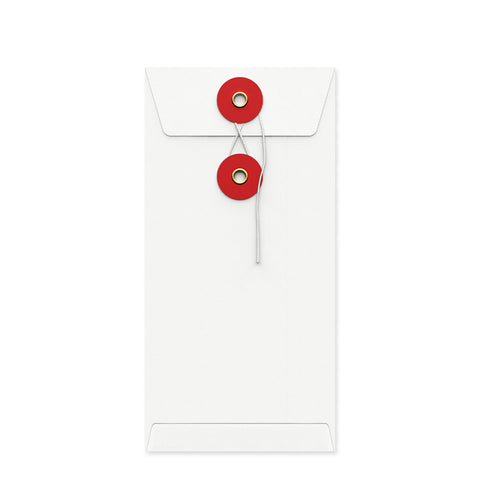 Coloured envelopes with string and washer closure White + Red 220 x 110 mm (DL)