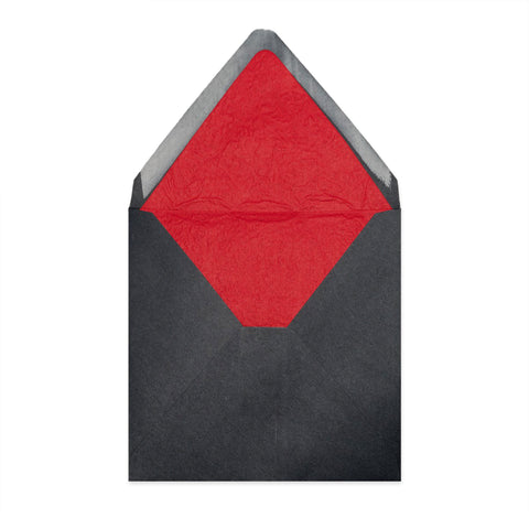 Paper Lined Envelopes Black + Red Fancy Paper 160 x 160 mm